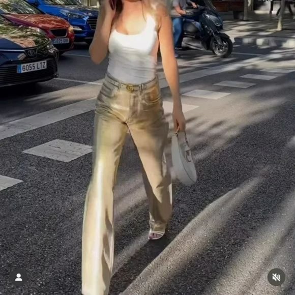 ZARA METALLIC GOLD JEANS - Picture 10 of 10